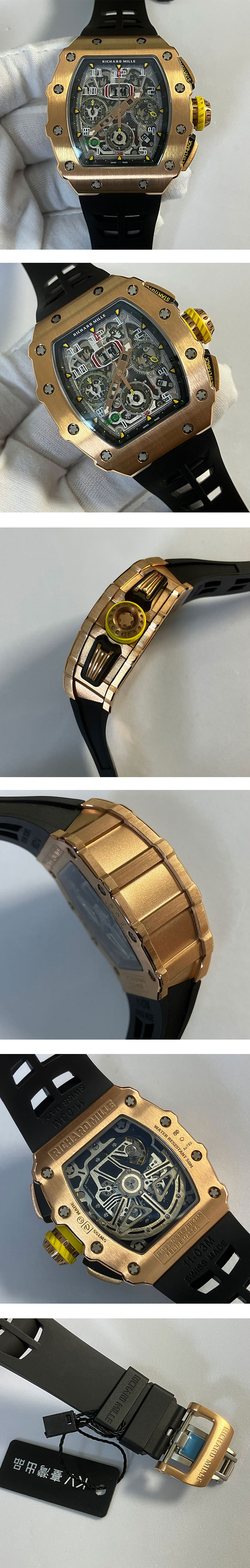 安心サービス KC工場出品リシャール ミルコピー 最高級オートマチック RM11-03 PG×Ti  28800振動 スケルトン